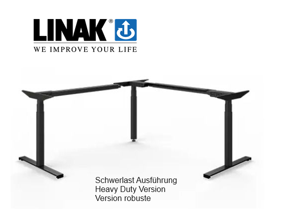 Linak Schwerlast Desk Frame Eck-Schreibtischgestell 650mm Hub schwarz