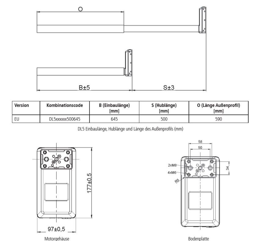Linak DESKLINE® lifting column DL5 stroke 500 mm up to 800 N in 38mm/s ...