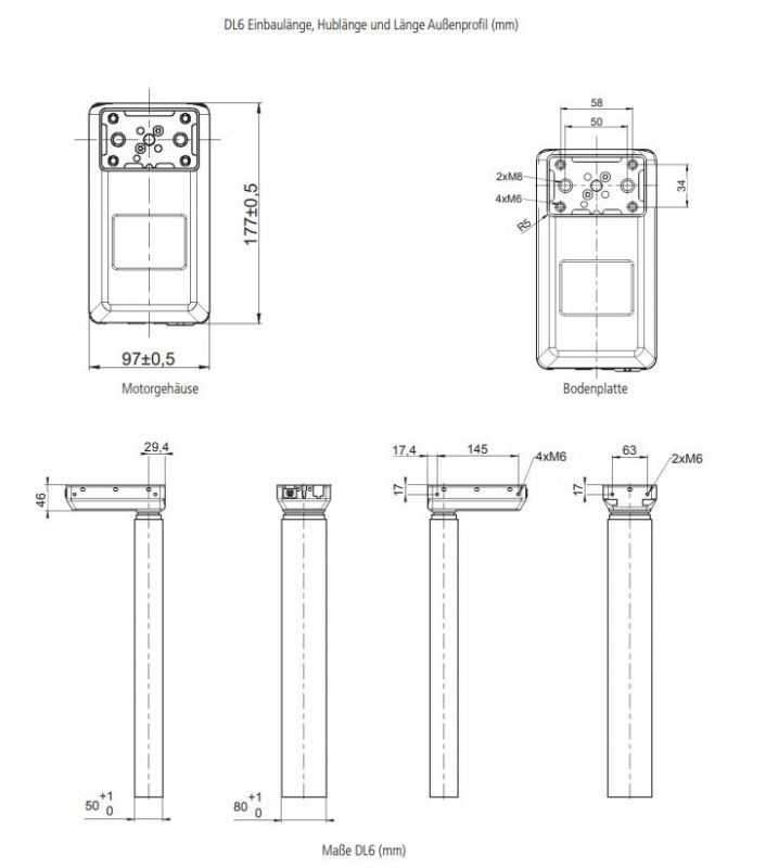Linak DESKLINE® lifting column DL6 stroke 650 mm up to 800 N in 38mm/s ...